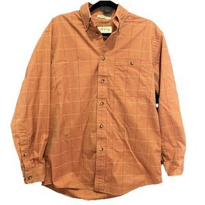 Orvis Button Down Long Sleeve Shirt Men's M 100% Cotton Plaid Orange